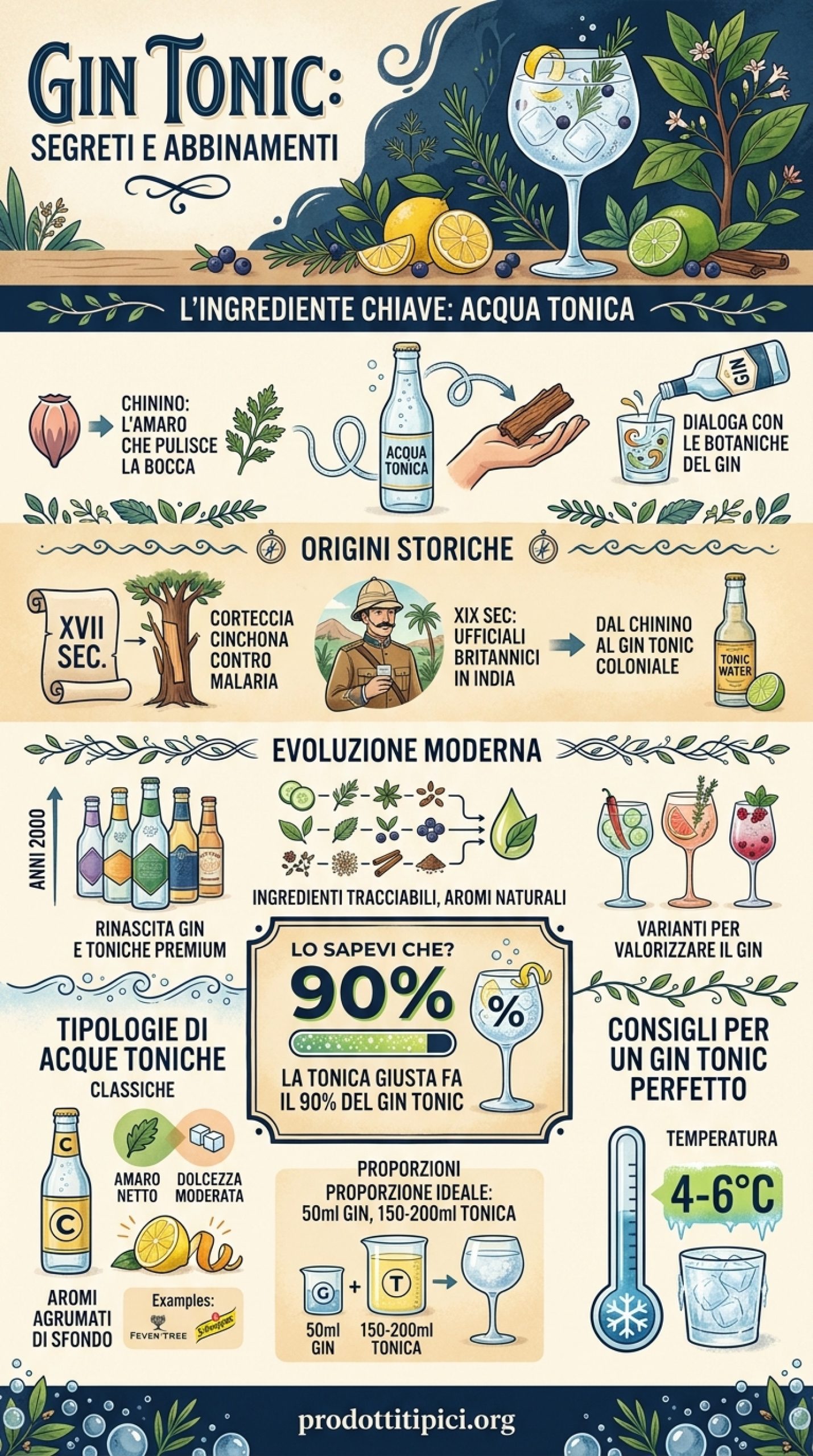 Infografica Acque toniche e gin: tipologie, abbinamenti e consigli