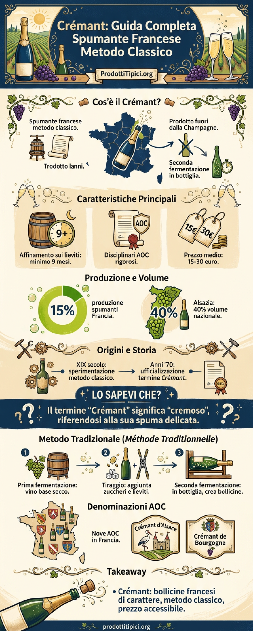 Infografica Crémant: guida completa allo spumante francese metodo classico