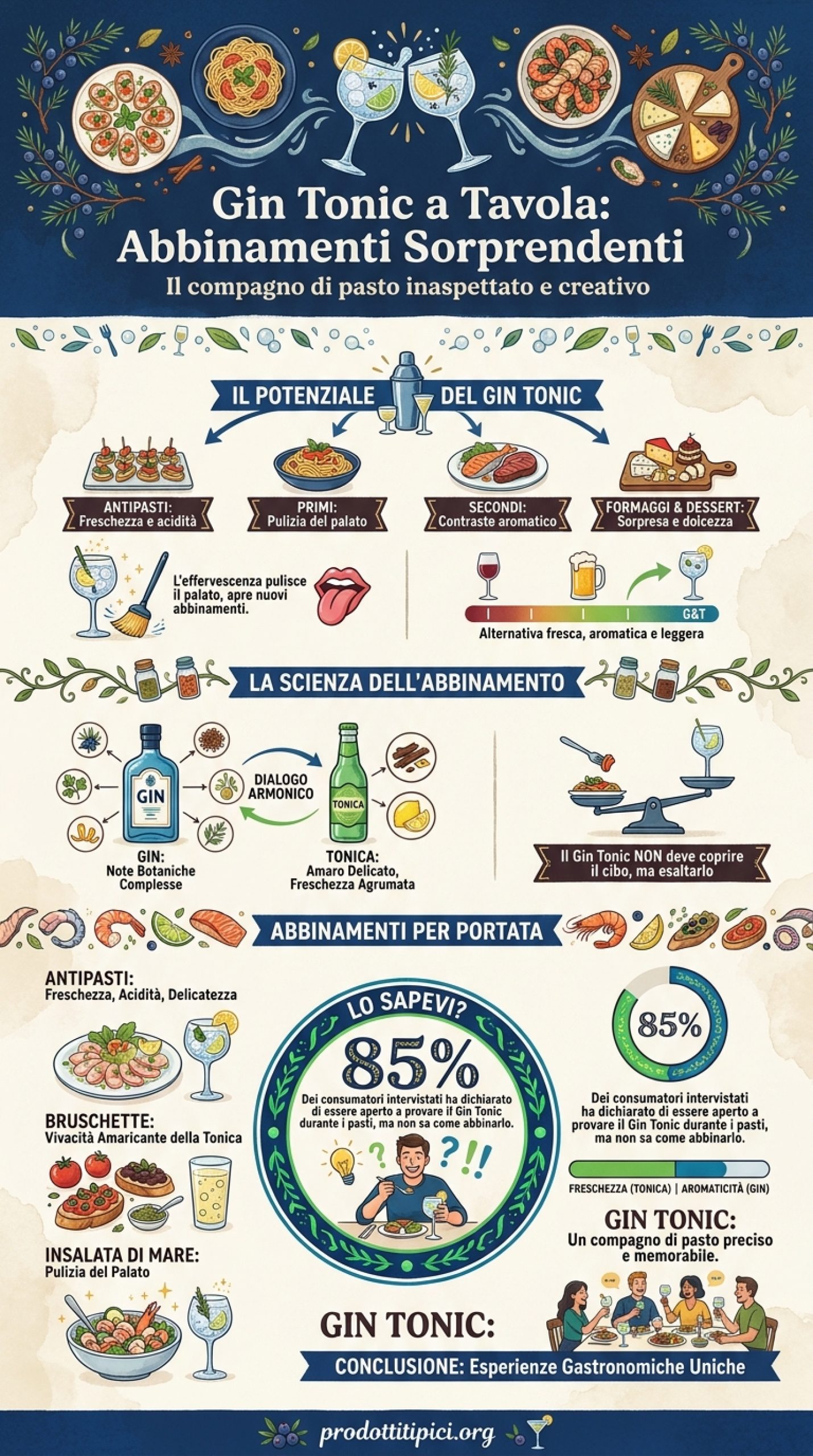 Infografica Gin Tonic durante i pasti: abbinamenti creativi e sorprendenti
