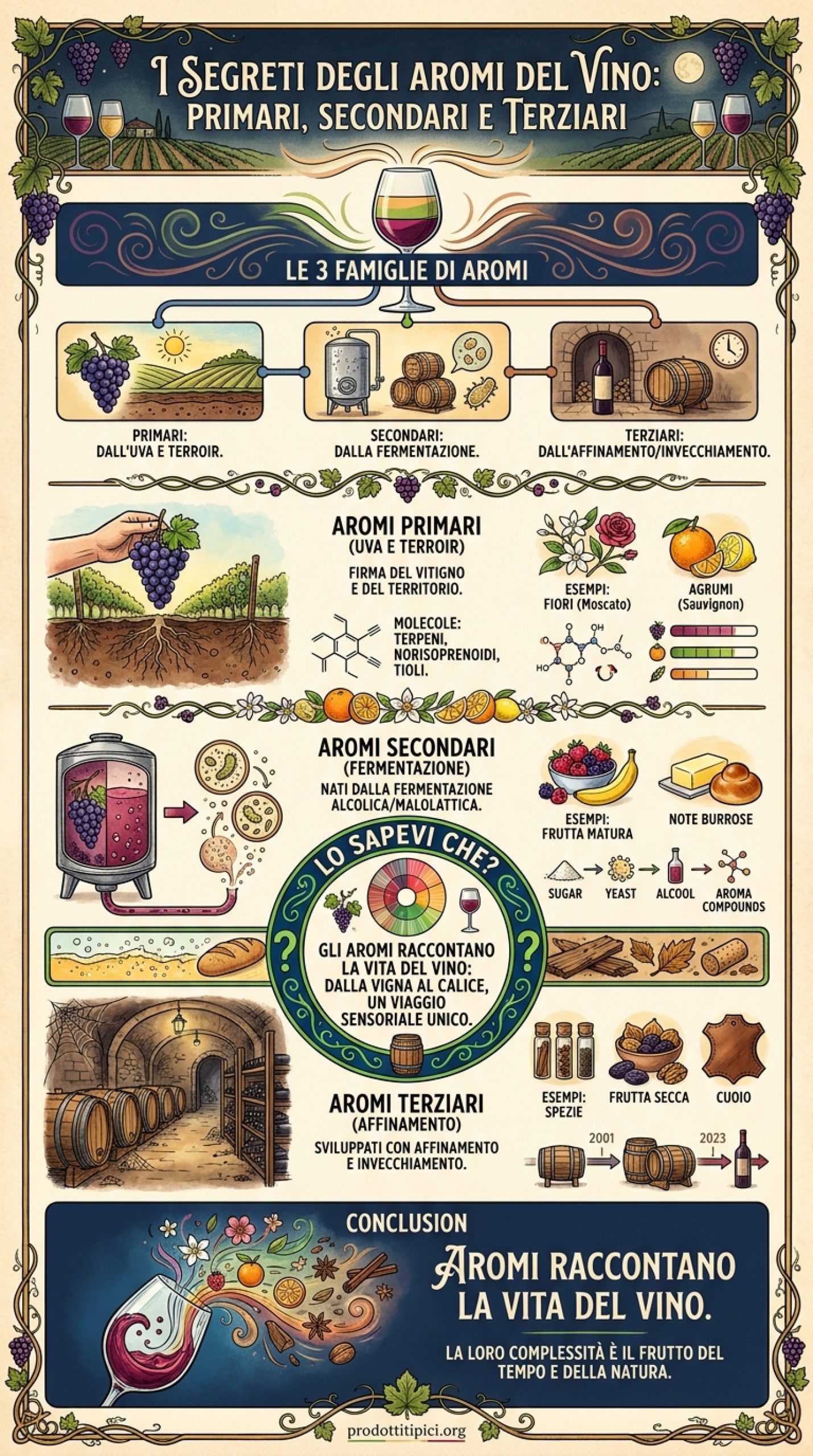 Infografica I segreti degli aromi del vino: primari, secondari e terziari