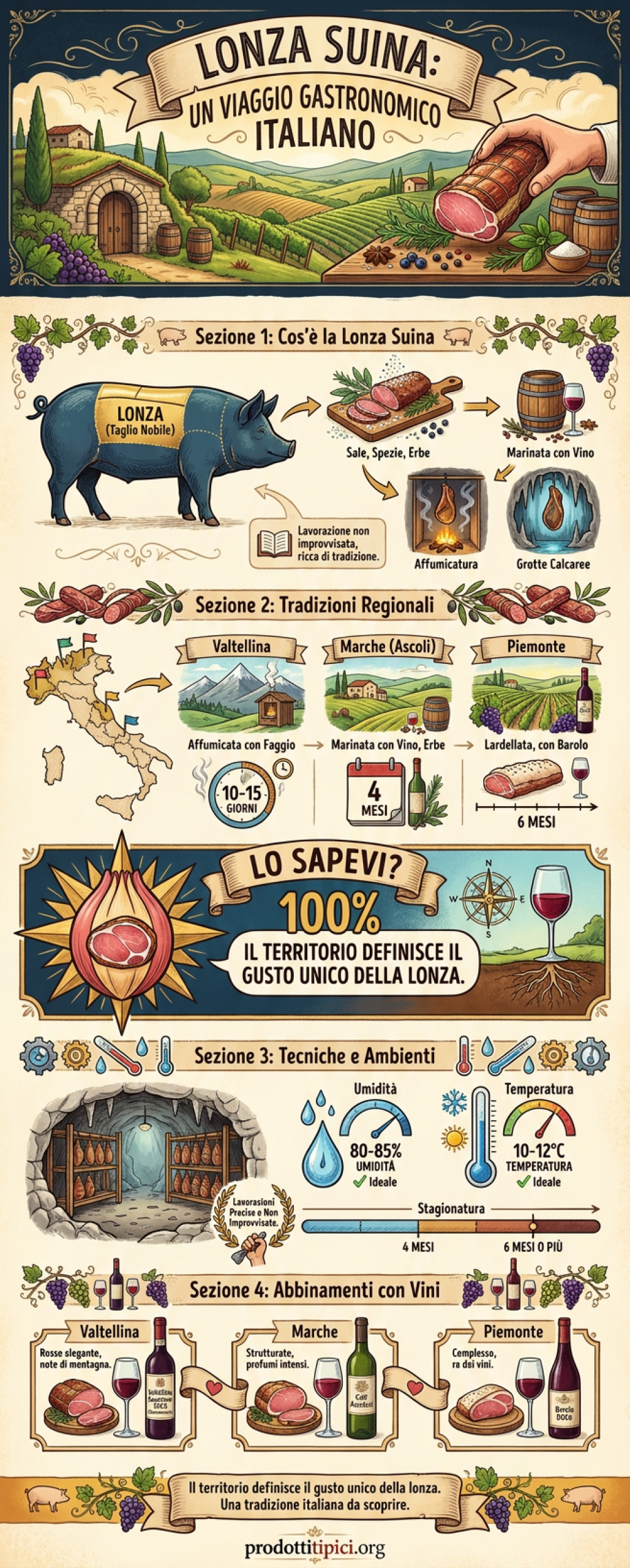 Infografica Lonza suina regionale: tradizioni, tecniche e vini d’Italia