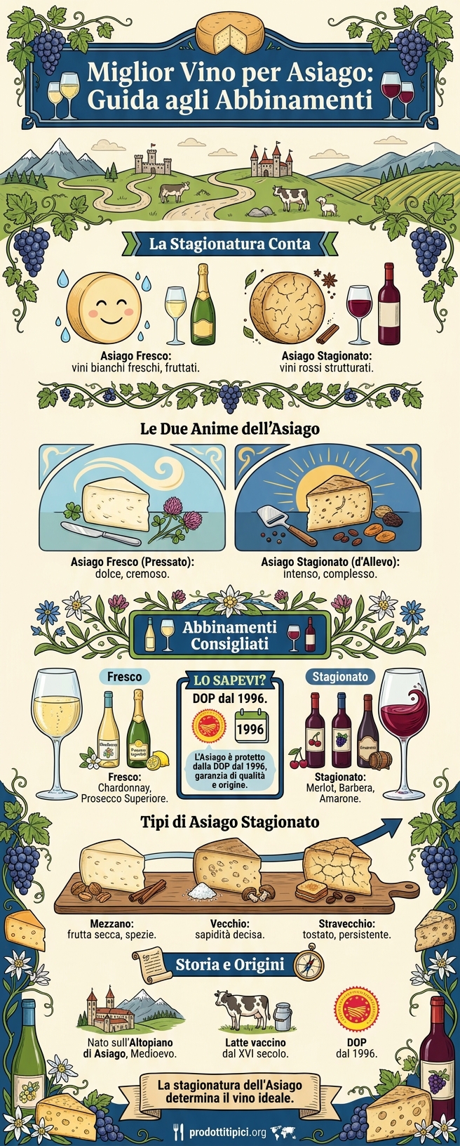 Infografica Miglior vino per Asiago: guida completa agli abbinamenti