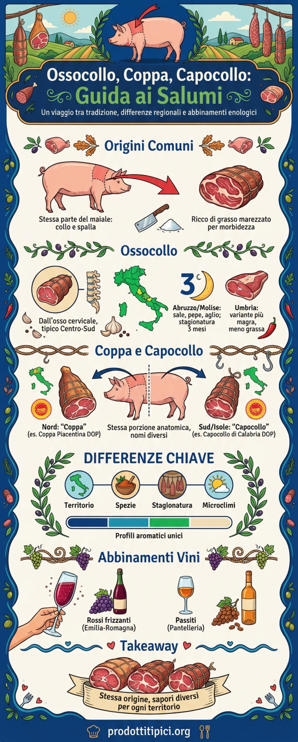 Infografica Ossocollo, coppa e capocollo: guida completa tra differenze e vini