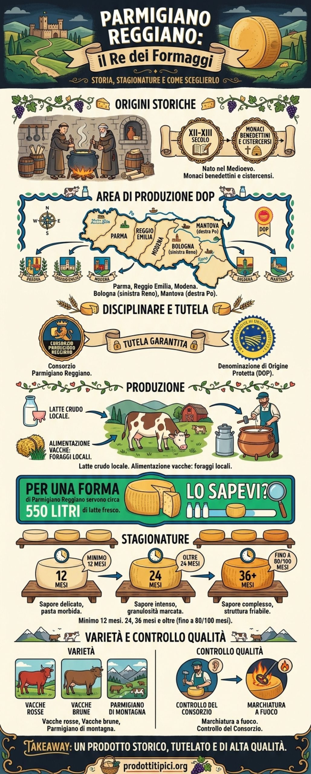 Infografica Parmigiano Reggiano: storia, stagionature e come sceglierlo