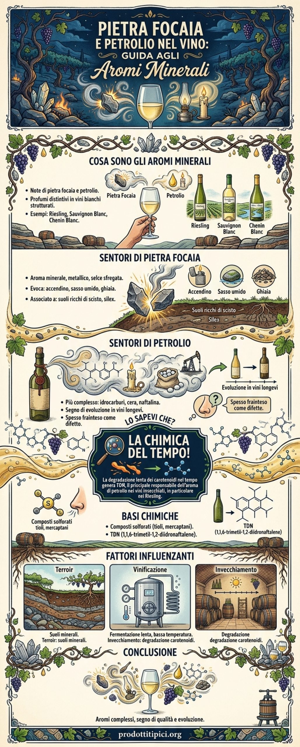 Infografica Pietra focaia e petrolio nel vino: guida agli aromi minerali