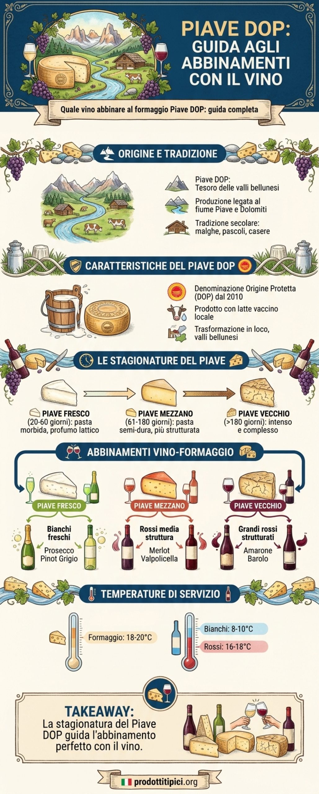 Infografica Quale vino abbinare al formaggio Piave DOP: guida completa