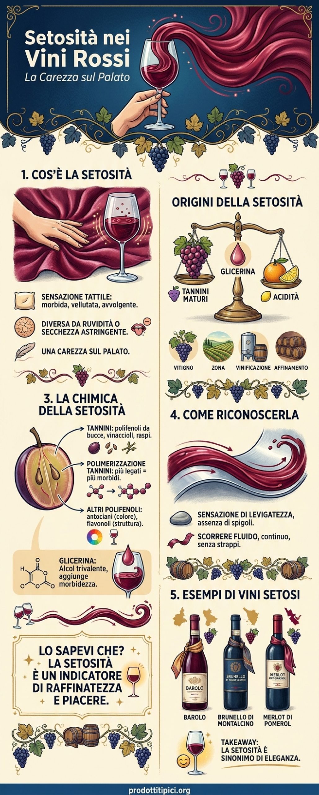 Infografica Setosità nei vini rossi: cos'è e come riconoscerla