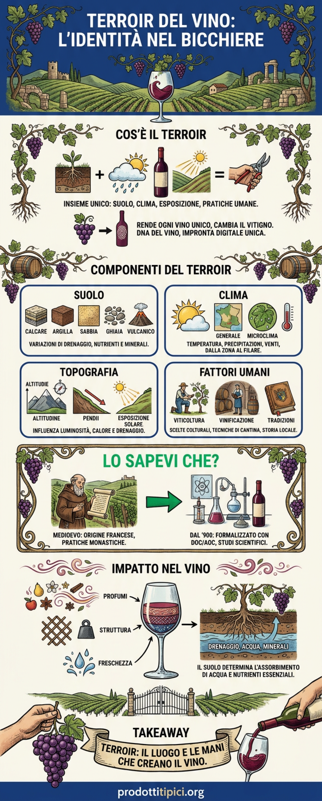 Infografica Terroir del vino: suolo, clima ed esposizione nel bicchiere