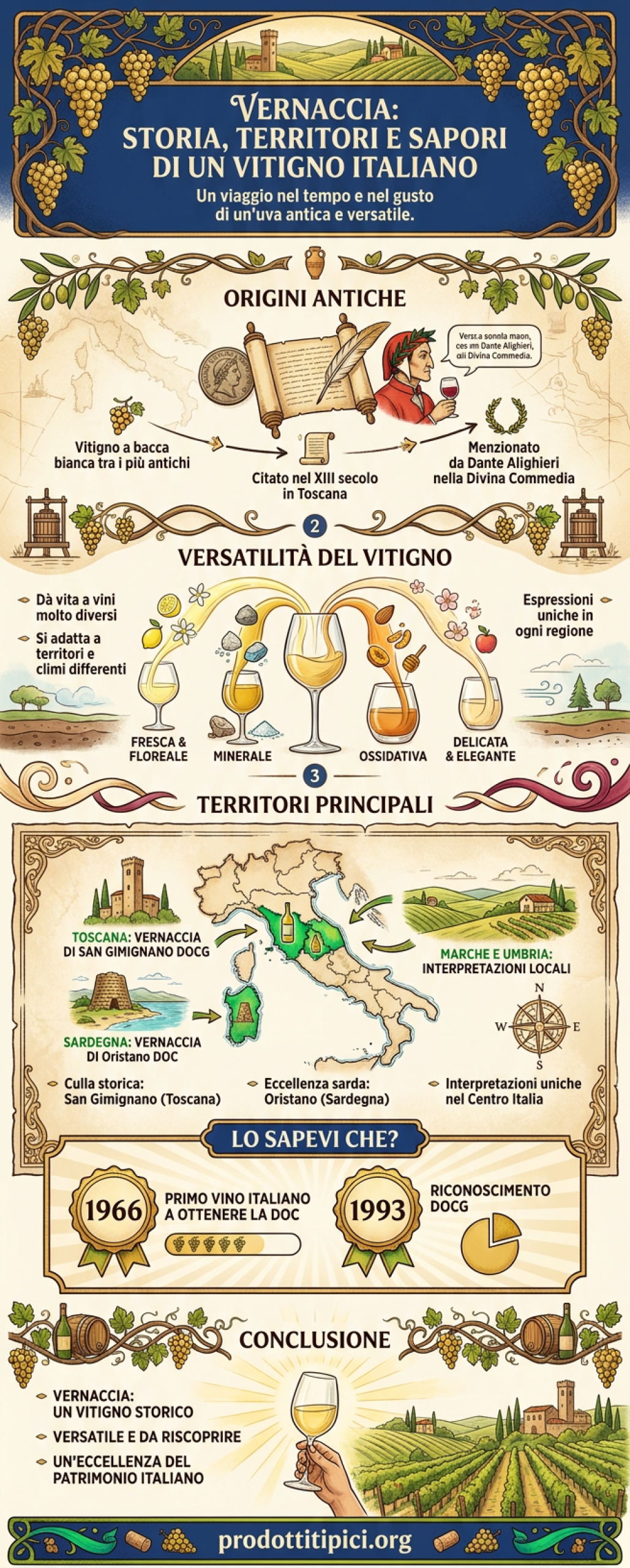 Infografica Vernaccia: storia, territori e sapori di un vitigno italiano