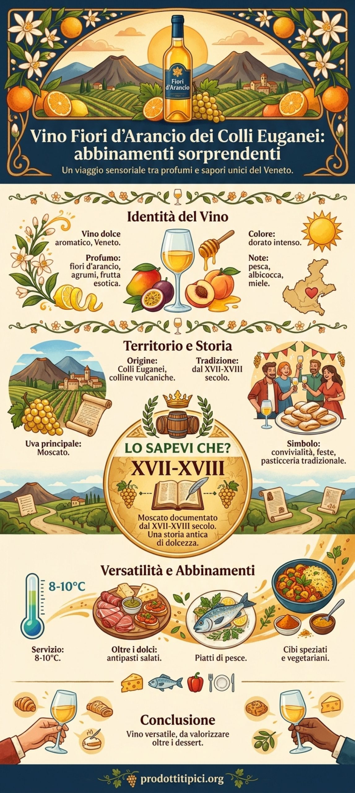 Infografica Vino Fiori d’Arancio dei Colli Euganei: abbinamenti sorprendenti